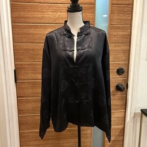 Vintage Hamilton Black 100% Silk Mandarin Collar Knot-Button Jacket